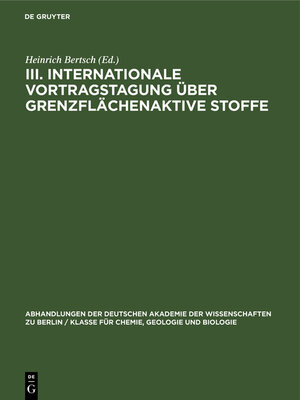 cover image of III. Internationale Vortragstagung über Grenzflächenaktive Stoffe